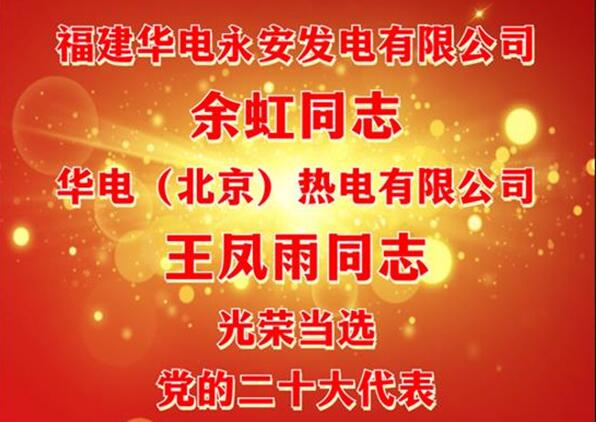 中國華電余虹、王鳳雨同志當(dāng)選黨的二十大代表