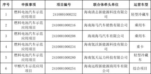 6項(xiàng)目入圍海南首批燃料電池汽車等技術(shù)示范應(yīng)用項(xiàng)目