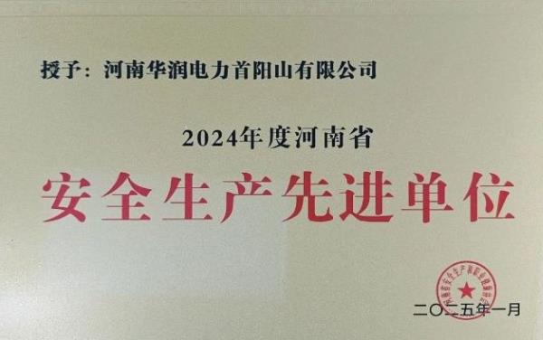 華潤電力洛陽公司榮獲“2024年度河南省安全生產先進單位”榮譽稱號